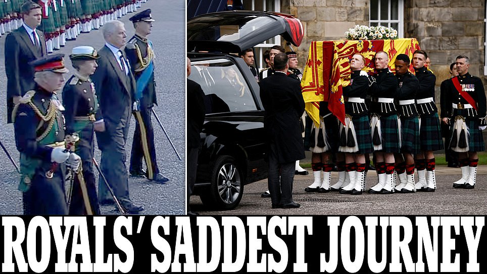 DailyMailUK's tweet photo. Charles III wears military uniform as he leads procession of senior royals behind the Queen's coffin https://t.co/FgbMYYWQe0 https://t.co/4eGFIL3eCX