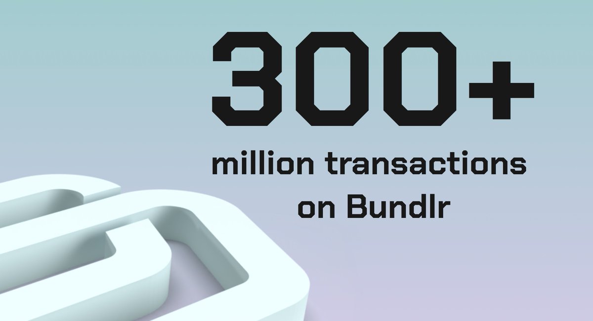 irys_xyz's tweet photo. Kicking off Monday strong... 

@BundlrNetwork just surpassed 300+ million transactions 🚀🚀🚀

It's going to be a great week 💜 https://t.co/O062HHrDcG