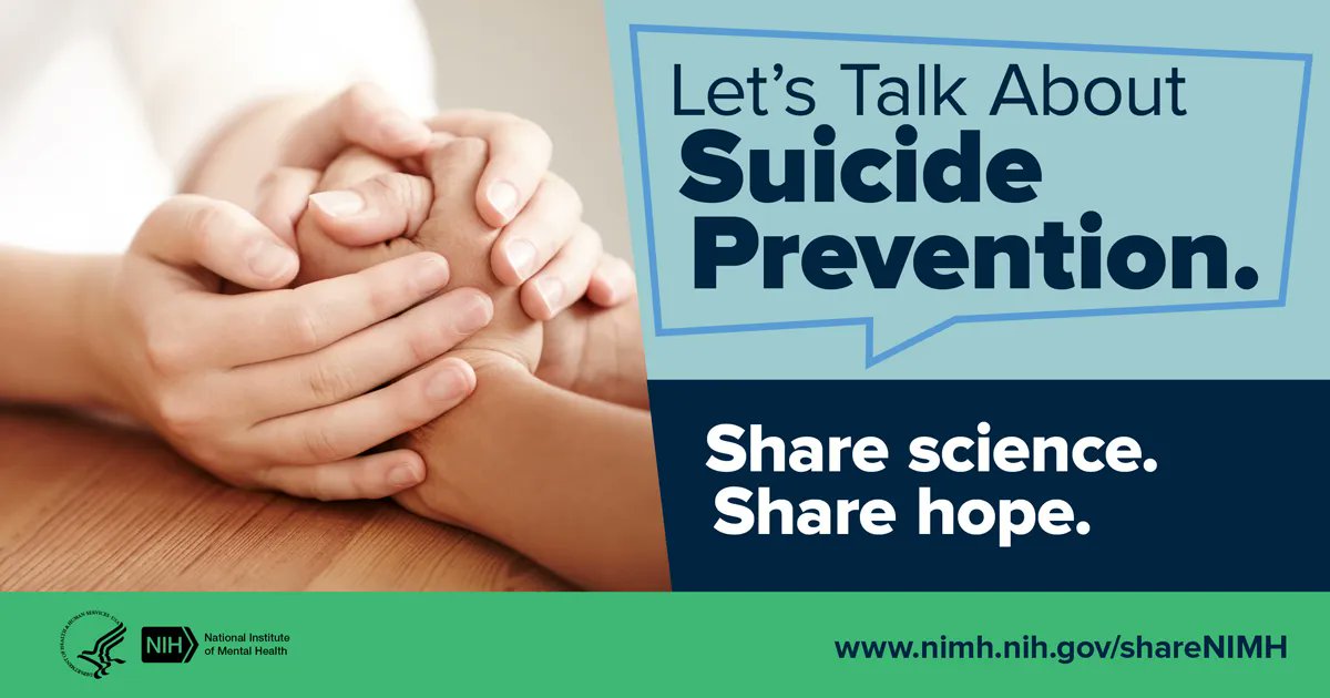 During Suicide Prevention Month, help @NIMHgov raise awareness about suicide prevention by sharing informational materials based on the latest research. Everyone can play a role to help save lives. Share science. Share hope. #SPM22 #shareNIMH bit.ly/3eg3nTc