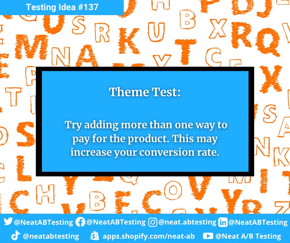 NeatABTesting's tweet photo. More ways to pay #neatabtesting #testingideas #shopify #ecommerce #product #customer #buy #satisfaction https://t.co/bee3PZVXCE