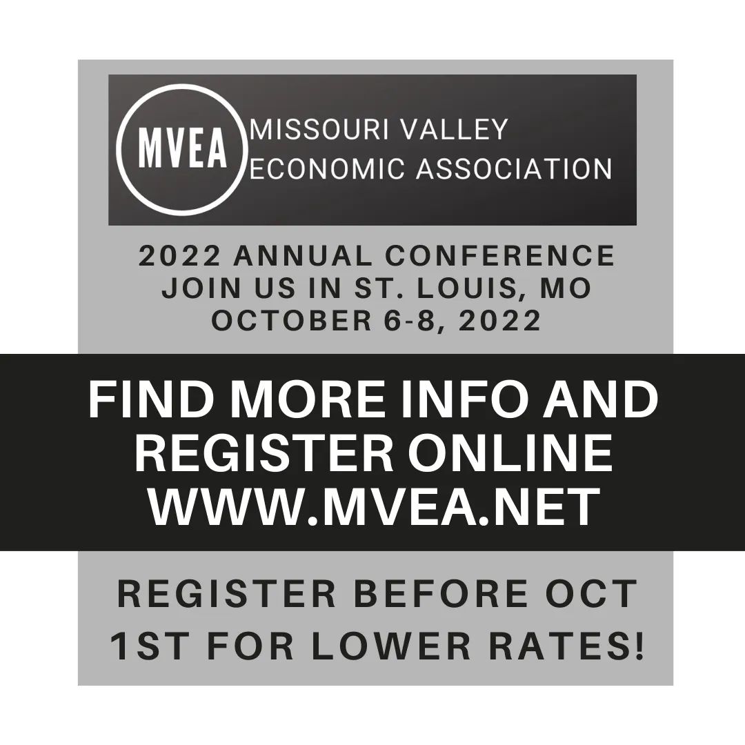 mvea_econ's tweet photo. Joining us in St. Louis?  We're EXCITED to return to an in-person conference this year!! 

Register before Oct 1 for lower registration rates.Visit our website to register, reserve hotel rooms, and check out the preliminary program.
https://t.co/Mw3kGfFatX
#mvea2022 #econtwitter https://t.co/kZpklTZ7uA