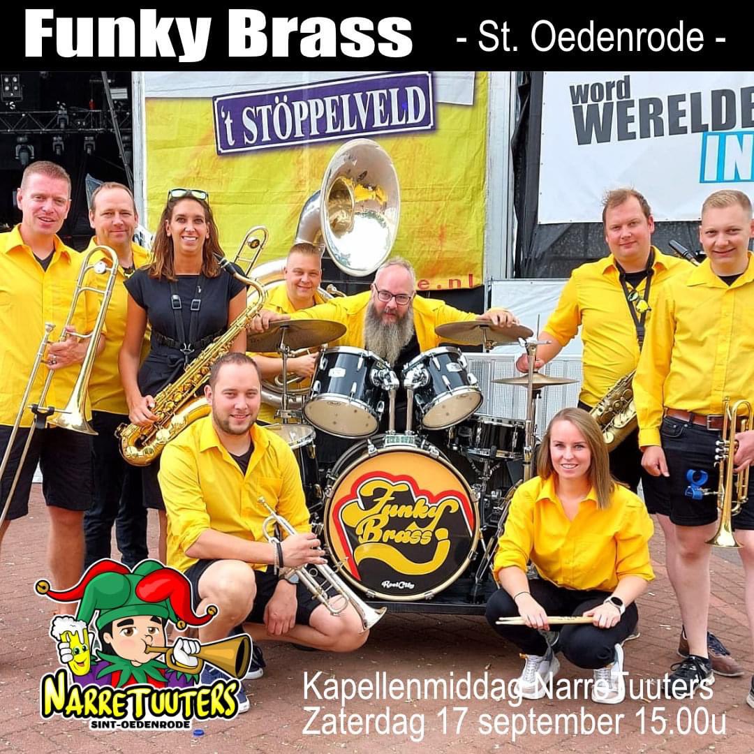 narretuuters's tweet photo. Nog 𝟱 𝗱𝗮𝗴𝗲𝗻 tot ons kapellenfestival! Op zaterdag 17 september is ook 𝗙𝘂𝗻𝗸𝘆 𝗕𝗿𝗮𝘀𝘀 van de partij om samen met ons een geweldig feestje te bouwen! Funky Brass is een formatie, opgericht in het jaar 2015. 💛🖤

Meer informatie: https://t.co/hXnLwQYYtY

#narretuuters https://t.co/46OmvxzRqQ