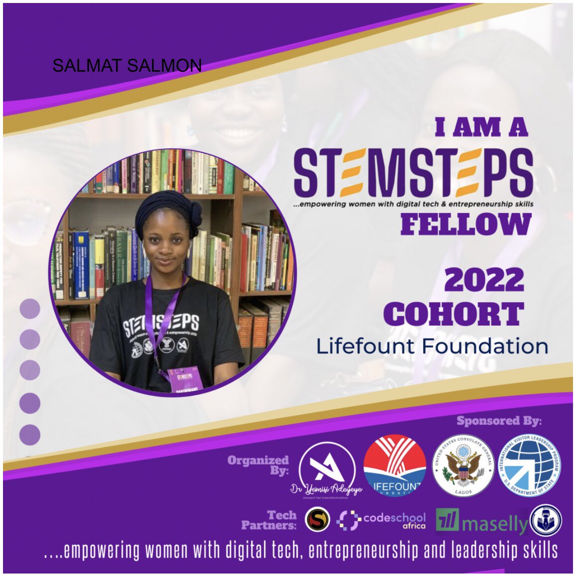 salmat_salmon's tweet photo. I am honored to be one of the 100 women empowered in the 2022 cohort of the STEMSTEPS Fellowship. Thanks to Dr. Yemisi Adeyeye, Tech Partners, US department of States for the IVLP award and US Consulate General for the support.
#yemisiadeyeye
#STEMSTEPS
@stateivlp
@usinnigeria https://t.co/1WI7tAeHPX