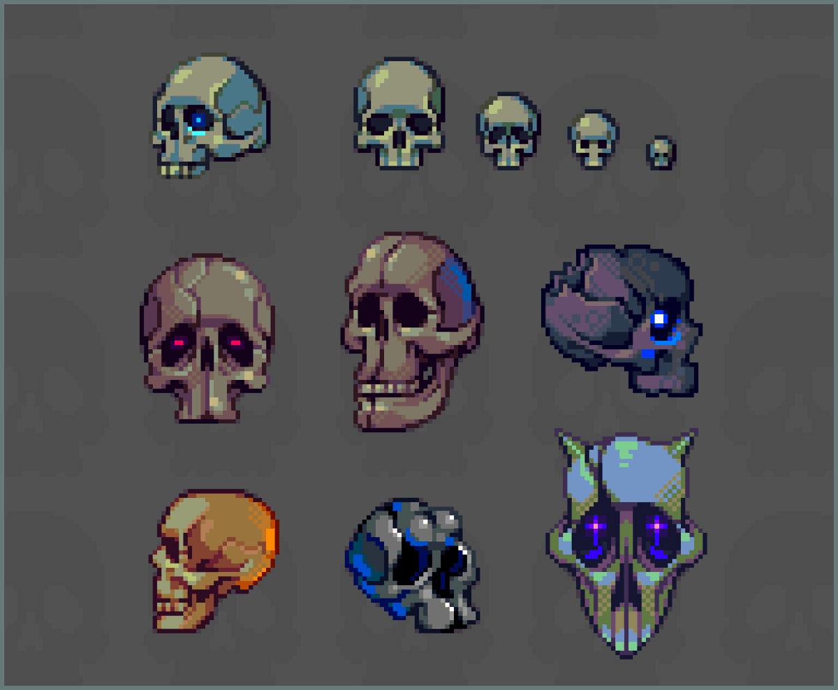 Rappenem's tweet photo. Skull sprites #pixelart #ドット絵 https://t.co/HJ14oJSgG2