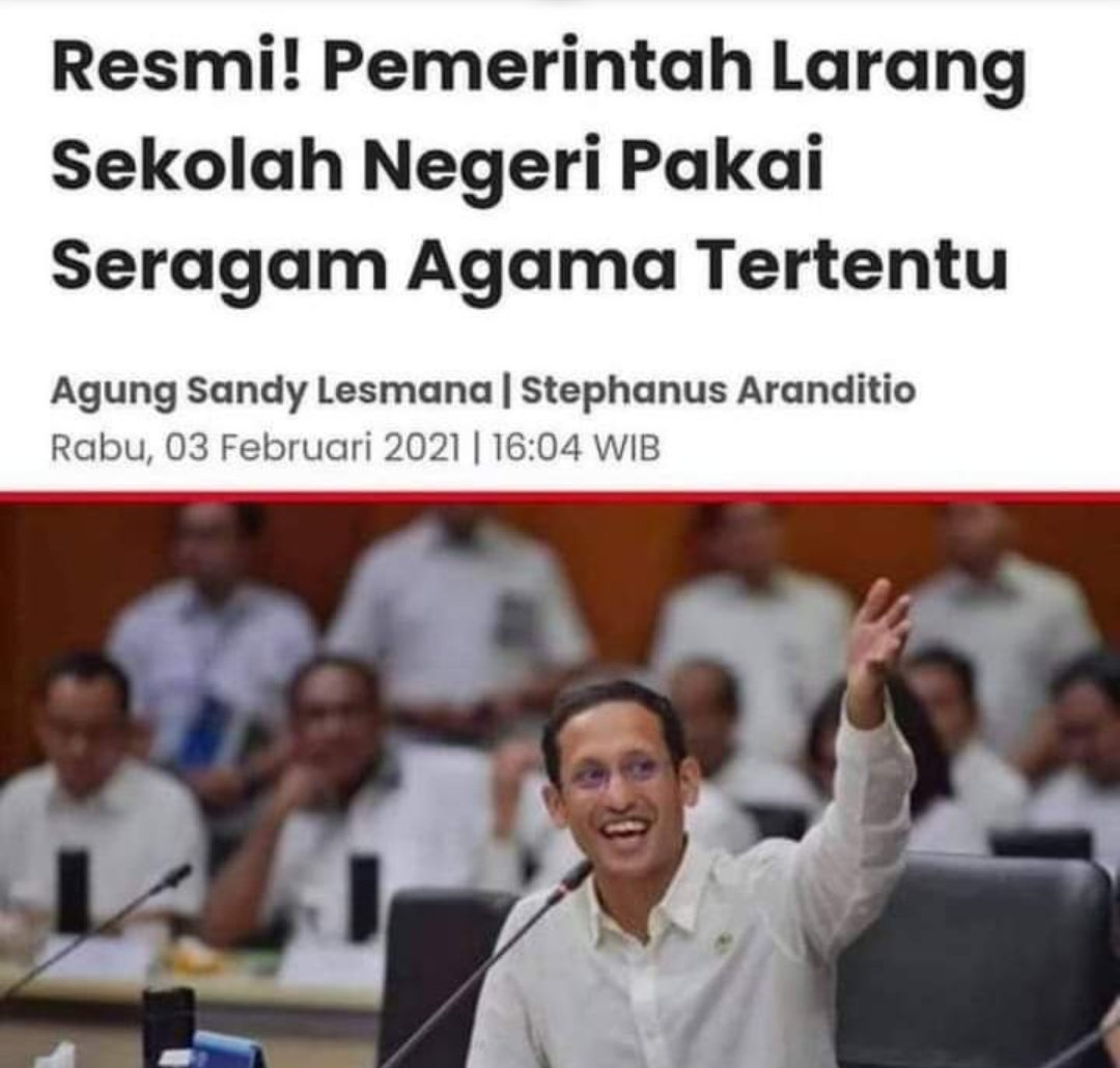 M45Broo_'s tweet photo. Siswa dilarang keras memakai jilbab. https://t.co/NJ3022wfsa