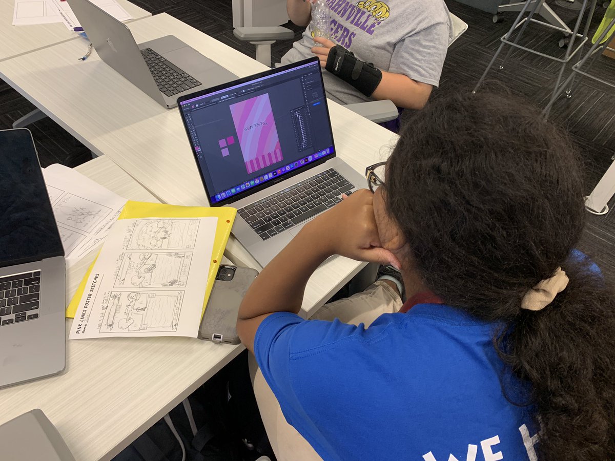 satellitecenter's tweet photo. Digital Media team members working on Pink Links flyers. Different methods are incorporated to achieve a variety of designs. #pinklinks #sketch #moodboards #photographs #tablets @AdobeForEdu @satcenterDM https://t.co/z5Td28oppt