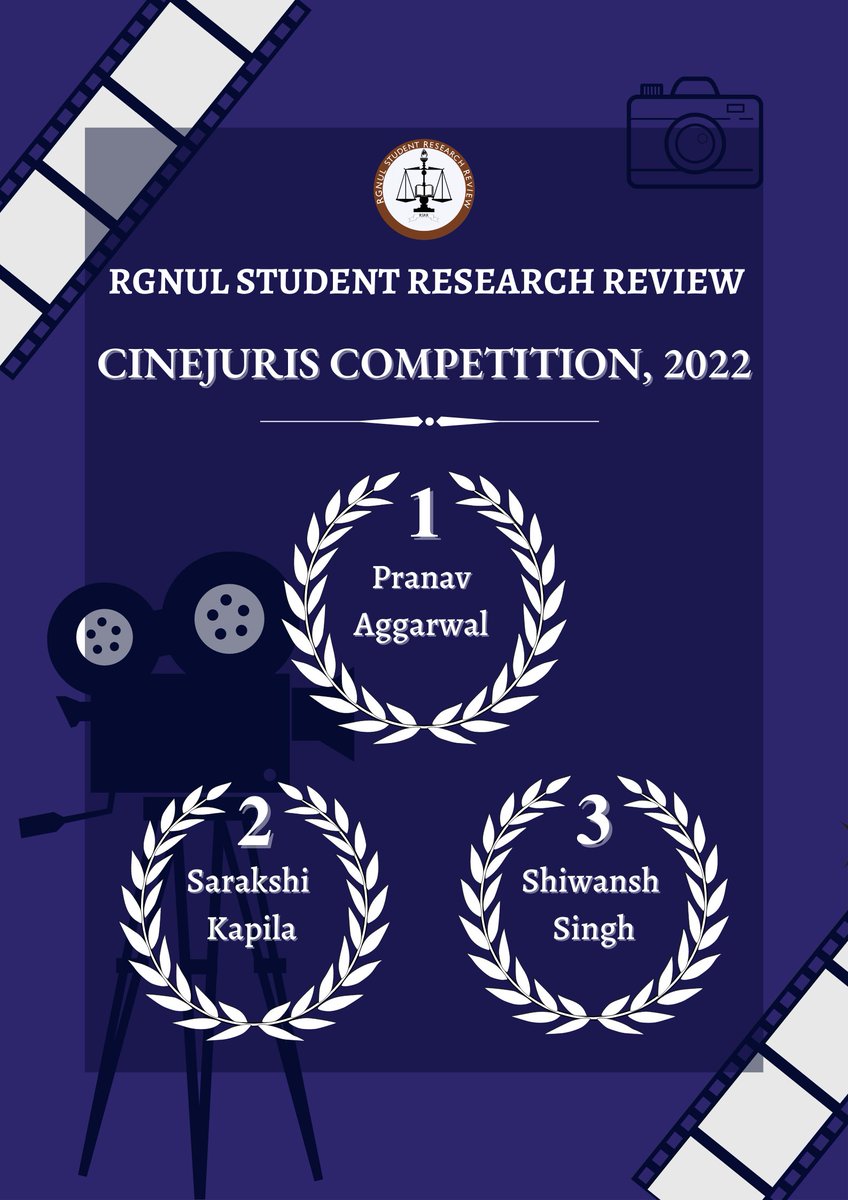 rsrrjournal's tweet photo. The Editorial Board of RSRR recently conducted the Cinejuris Competition, 2022 for the Batch of 2027.
We are pleased to announce that after a rigorous and comprehensive evaluation process, the following entries are adjudged as the winners of the competition.
#law #rsrr https://t.co/rgsxbNSRlb