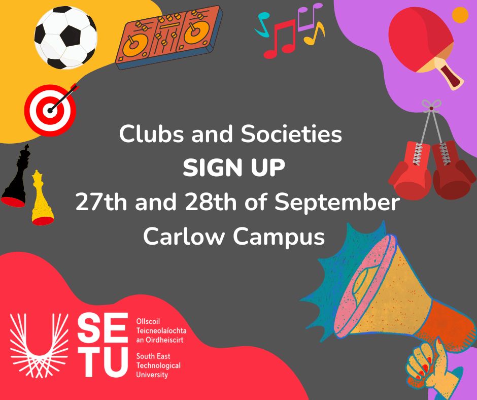 SETUCarlowSport's tweet photo. CLUBS AND SOCIETIES ARE BACK!!!! https://t.co/ax6aa19X1K