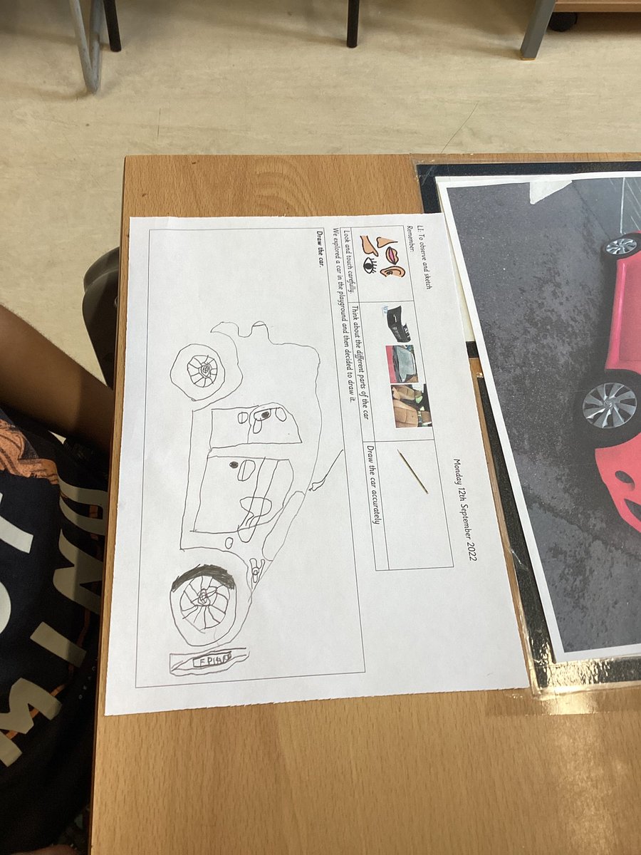 We explored and observed a car that was in our playground and then sketched it.