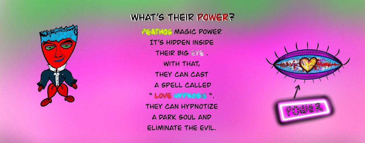 nickmor3love's tweet photo. What is the Power? 
They can cast a spell called
“Love Hypnosis”.

#thepeathosworld #peathos #mrmor3love #raelic #opensea #rarible #nftcommunity #nftcollector
#nftartist #crypto #digitalart
#cryptoart #nftcollectors
#blockchain #nftdrop
#cryptocurrency #nftcollectibles https://t.co/MNUDXCBU6o