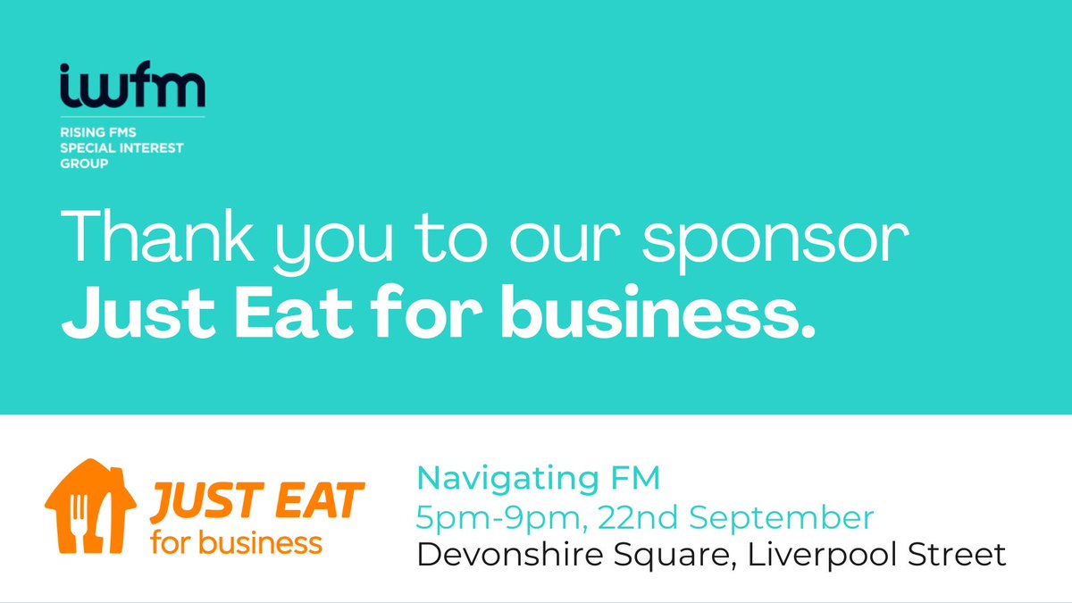 IWFM_RisingFMs's tweet photo. A massive thank you to our event sponsors @JustEatBusiness for sponsoring our #NavigatingFM event. We can't wait! #DidSomebodySayJustEat
Visit https://t.co/dl9oktwEh2 to get your ticket

#IWFM_FM #FMEvents #Networking #London https://t.co/IgE2MToRCZ