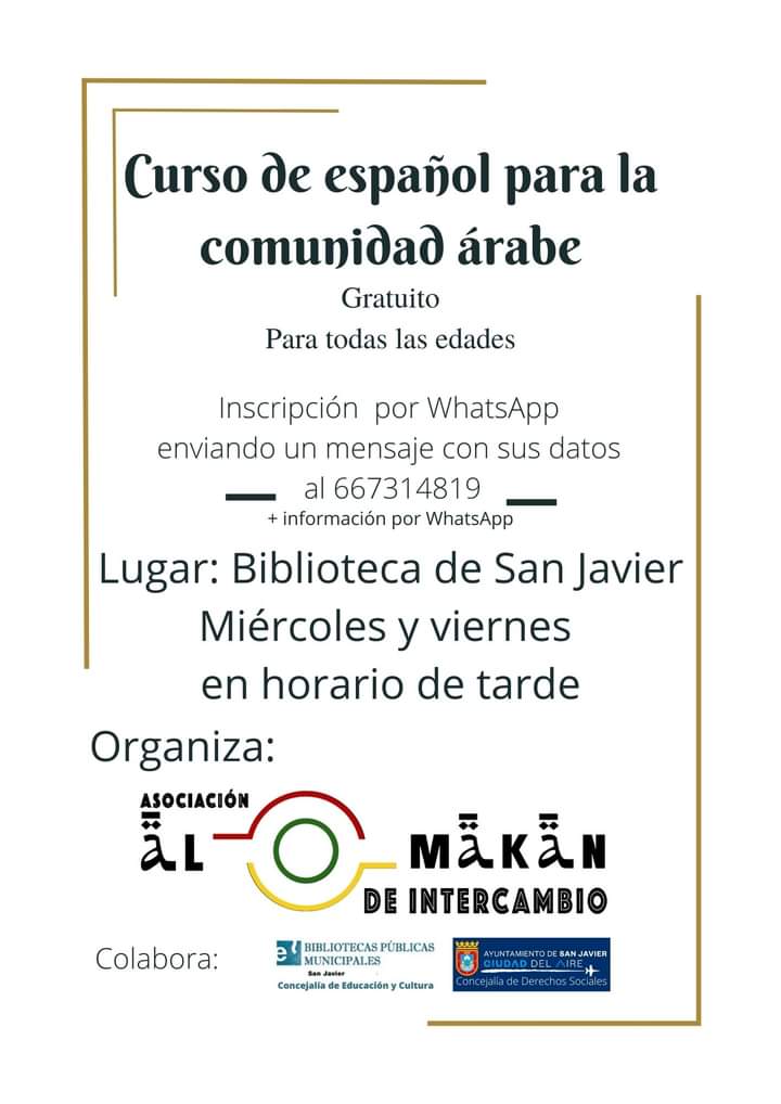 bpsanjavier's tweet photo. La biblioteca es sede de un curso gratuito de español para la comunidad árabe. Manda un WhatsApp al 667314819 para saber más https://t.co/pKwzBoxgiw