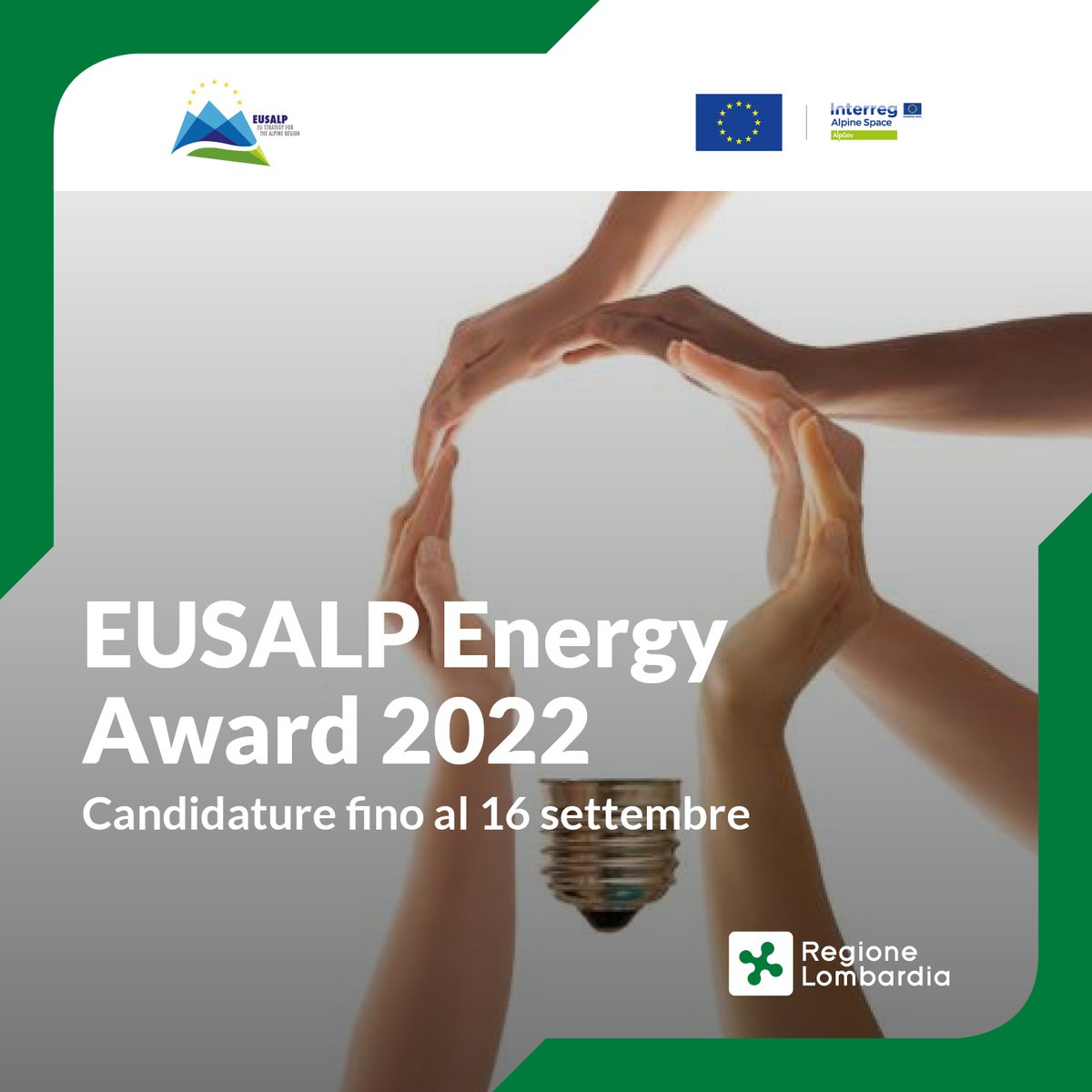#EusalpEnergyAward
Partecipa entro il 16/9 alla prima edizione dell' @_Eusalp Energy Award. L'iniziativa premia progetti di istituzioni, startup, aziende ed enti di ricerca che si sono distinte nella promozione della #transizionenergetica:
reglomb.it/8SF950KGRKV