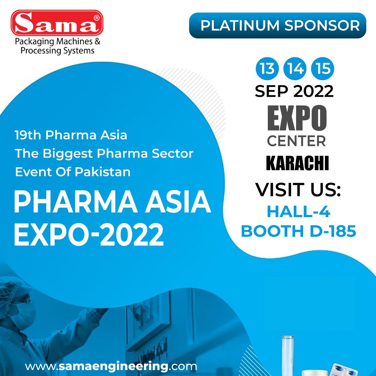 SamaEngineerin1's tweet image. Observe this forthcoming occasion!
Introducing SAMA, Manufacturers of Pharmaceutical Equipment and Machineries, gives us great pleasure. 

#exhibition2022 #PharmaAsia #samaengineering #Pharmaexpo #expocenterkarachi #platinum #sponsor #expo #ExpoKarachi