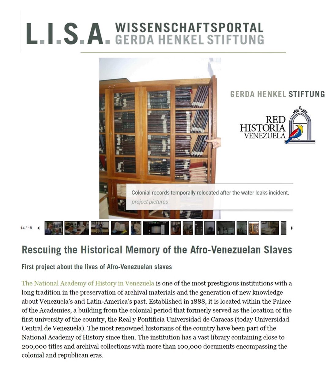 Compartimos esta reseña (en inglés) de la labor de la #RedHistoriaVenezuela en la preservación y digitalización del archivo civil-esclavos de la <a href="/anhvenezuela/">Academia Nacional de la Historia</a>, en el blog de la fundación alemana <a href="/HenkelStiftung/">Gerda Henkel Stiftung</a>: 

lisa.gerda-henkel-stiftung.de/rescuing_the_h…

#Loafirmativovenezolano