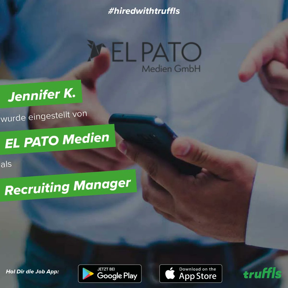 truffls's tweet image. Hired! 💚 Jennifer &amp;amp; EL PATO Medien 🎉 
#truffls #jobapp #job #jobs #hired #recruiting #recruiter #talent #hire #newjob #personalwesen #hr