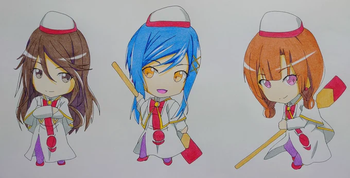 #イラスト #絵柄が好きって人にフォローされたい #ARIAカンパニー #デフォルメ #アナログ #色鉛筆 小さくてもかわいい\ウンディーネ/たち!三社揃い組でステキいっぱい! 
