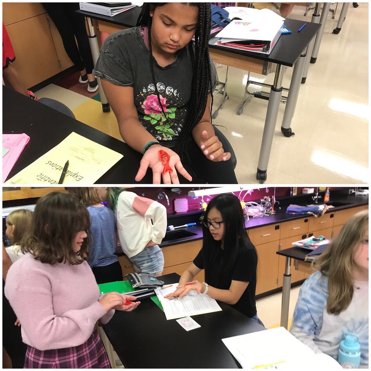 poetzelsci's tweet photo. CER. Claim evidence reasoning. Why does the fish move/. Science!  #fallspride #science #CER https://t.co/kFI6z1sXVd