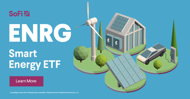 SoFi's tweet photo. SoFi's Smart Energy ETF (ENRG)  invests in key solutions to building a cleaner and more resilient energy system. Also it invests in the disruptive theme of distributed energy based on renewable source.