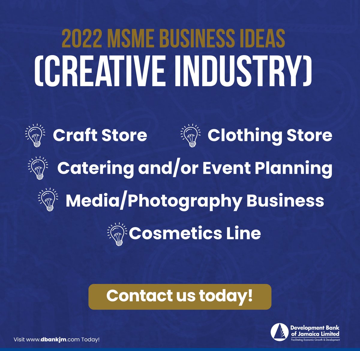 DBJamaica's tweet photo. Are you a creative wanting to start a business?
Here are a few ideas; DBJ will support you!
Contact us via WhatsApp (text only): 876-371-3830.
#DBankJa #GrowWithDBJ #businessidea #businessowners #businessminded #jamaicanbusiness #creativebusinessidea https://t.co/UmoNZkf9Vz