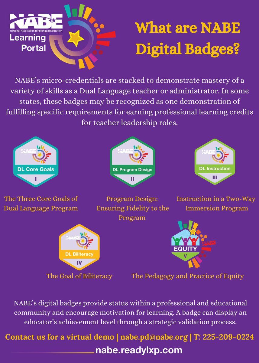 NABEorg's tweet photo. ⭐⭐#NABE LEARNING PORTAL⭐⭐ 
       What are NABE Digital Badges? 
Nabe's digital badges provide status within a professional and educational community and encourage motivation for learning. 
Contact us for a virtual demo ⭐ nabe.pd@nabe.org
☎️ 225-209-0224 https://t.co/sHY45T392G