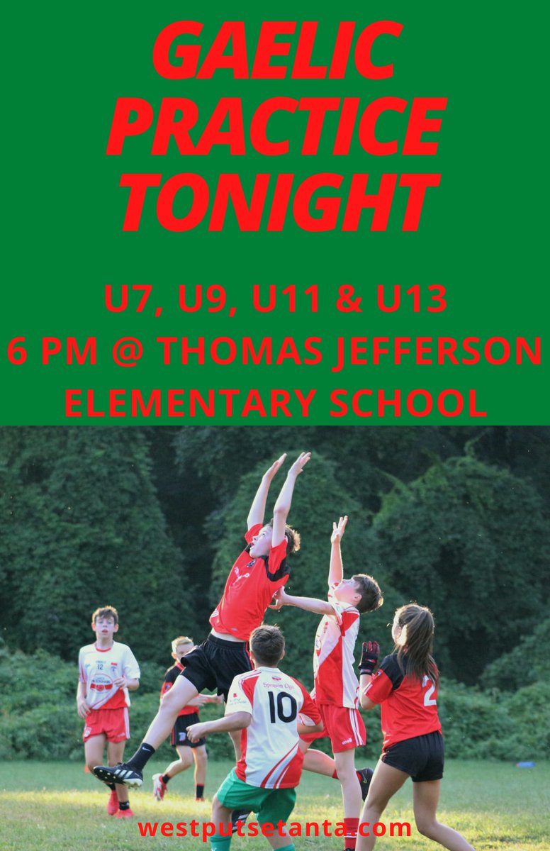 Practice reminder for tonight - U7, U9, U11 &amp; U13 Boys &amp; Girls.
As always new players welcome - so bring a friend to try out this great game!

We will have our first games this weekend.
Watch out for coaches' emails with details.

#togetherwearewestput
#westputsetanta