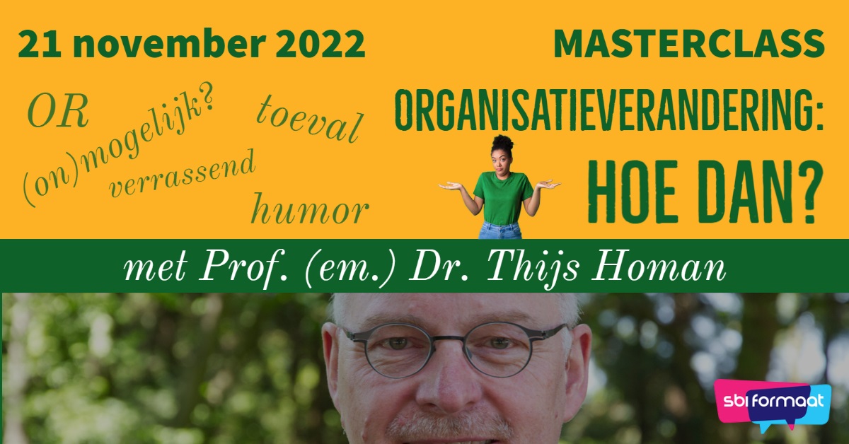 SBI_Formaat's tweet photo. Tijdens de masterclass Organisatieverandering neemt Prof. (em.) Dr. Thijs Homan je mee in actuele inzichten van de (on)mogelijkheid van gestuurde #organisatieverandering en de rol die de #medezeggenschap hierbij kan spelen. Kom en laat je inspireren!
https://t.co/NnTBRUoNRt https://t.co/qncgatTiR7