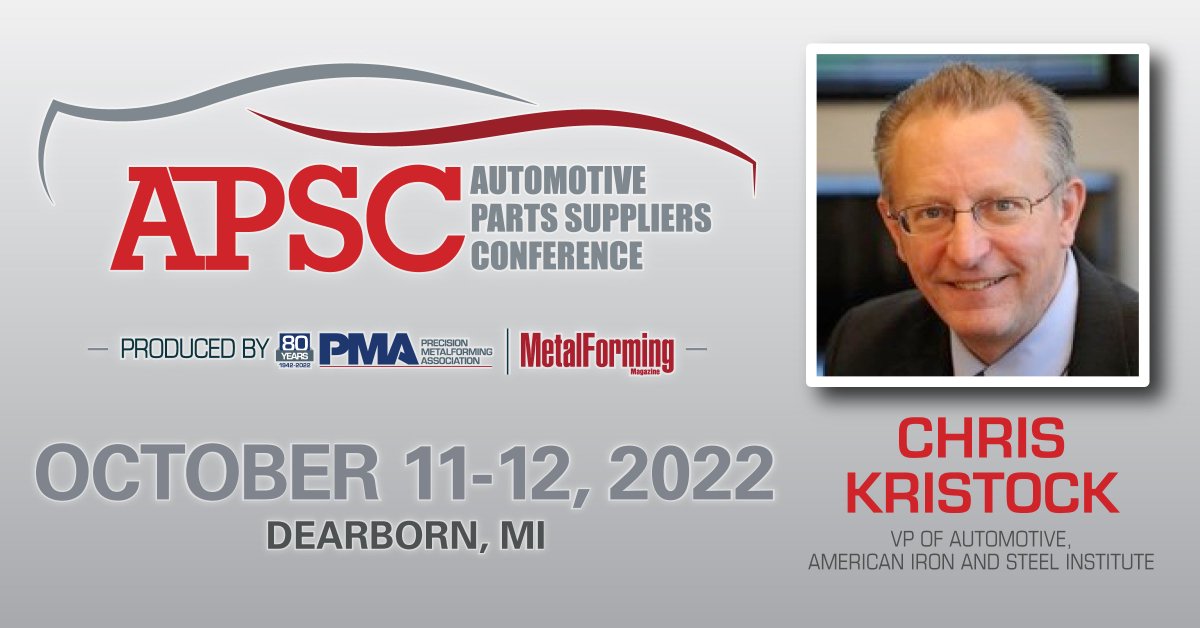 PMATalk's tweet photo. Chris Kristock from @aisisteel will join us on stage at #APSC2022 next month! Chris will dive into how the American steel industry is responding to the changing needs of the #auto industry. Register today to hear Chris speak at #APSC2022 https://t.co/UyLR0cn6ZH https://t.co/P9R0nOh6kz