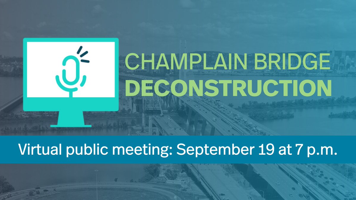 ➡️ jacquescartierchamplain.ca/en/community/c…
📅 INVITATION | Virtual public meeting, September 19 at 7 p.m.: Presentation of the major work blitzes on Highway 132 this fall in Brossard

#JCCBI #ChamplainBridge #ChamplainDeconstruction