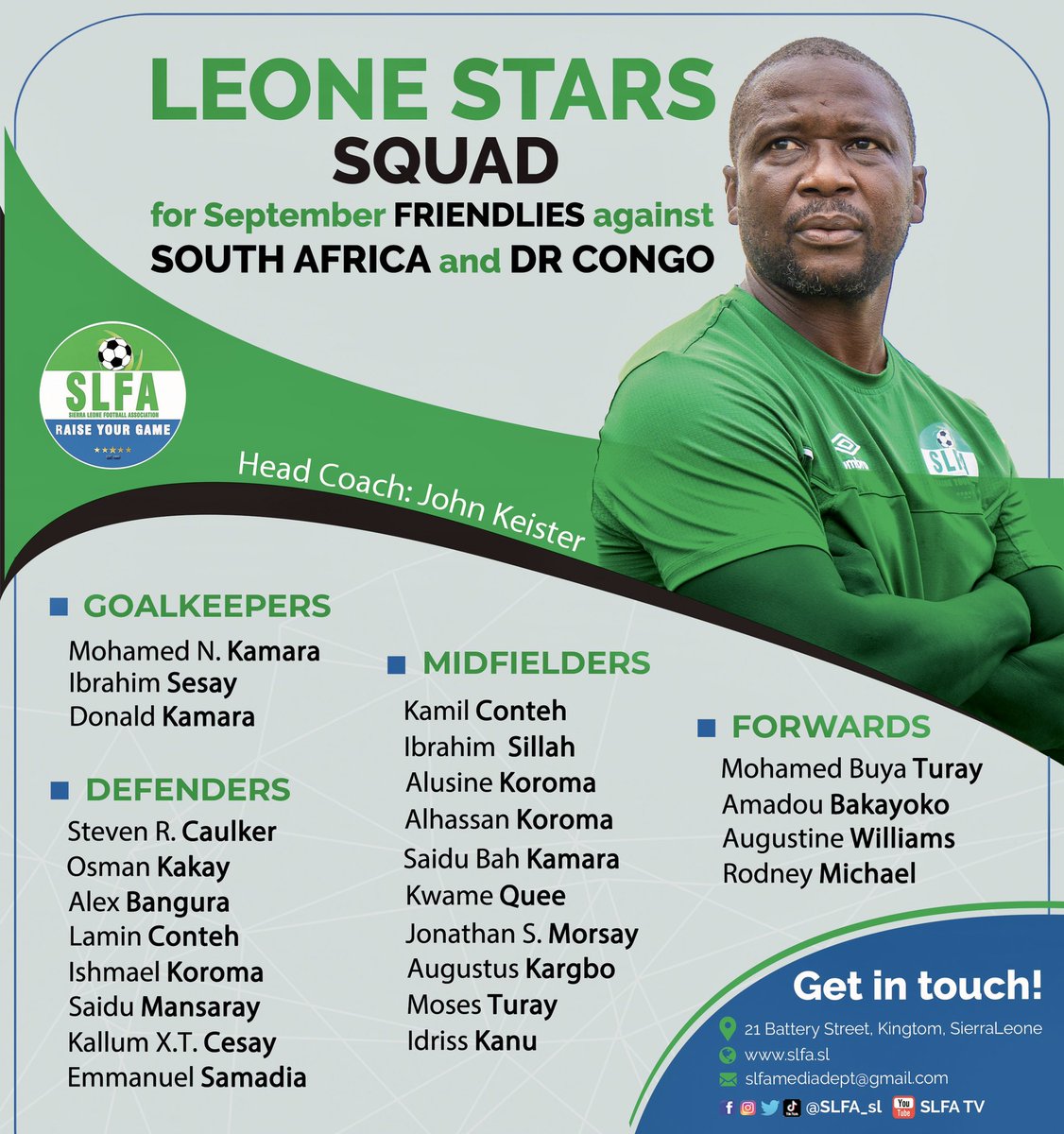 NappyBoy199's tweet photo. 🇸🇱Leone Stars braces up ahead of September Fifa Media friendlies 🆚. BafanaBafana of South Africa and The Leopards of Dr. Congo.
@SLFA_sl https://t.co/vYj8LMoVsS