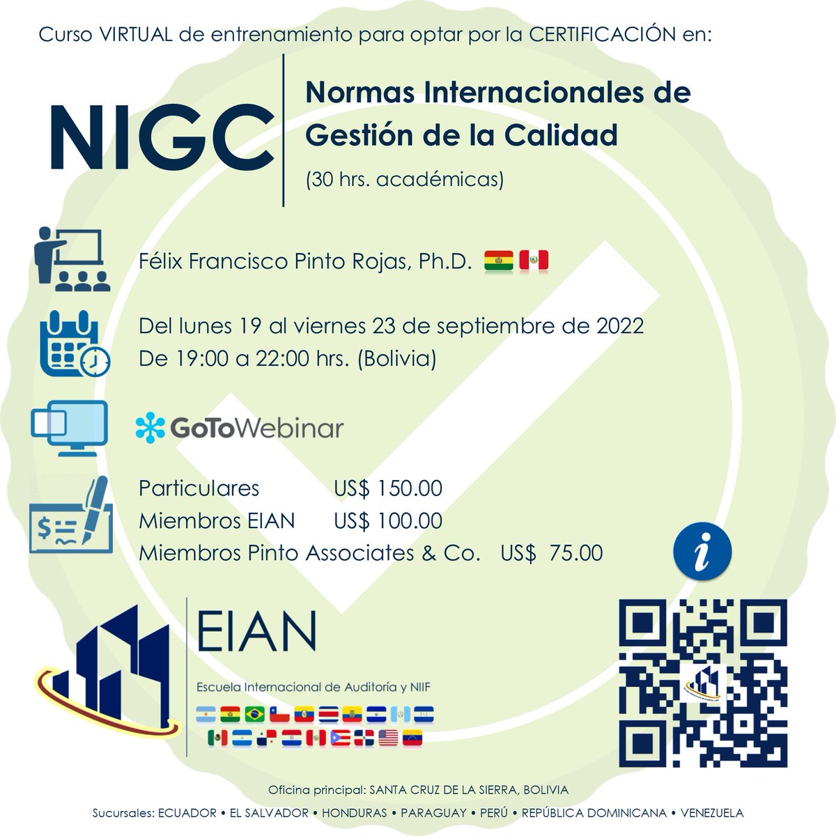 LU 19/Sep, iniciamos el “Curso virtual de Certificación en NIGC” 

#Auditor #Contador #Actualización #Auditoría #Contabilidad #FormaciónProfesional #Certificación #CursoDeAltaCalidad #CursoVirtual #NormasInternacionalesDeGestiónDeLaCalidad #NIGC #LATAM #EIAN