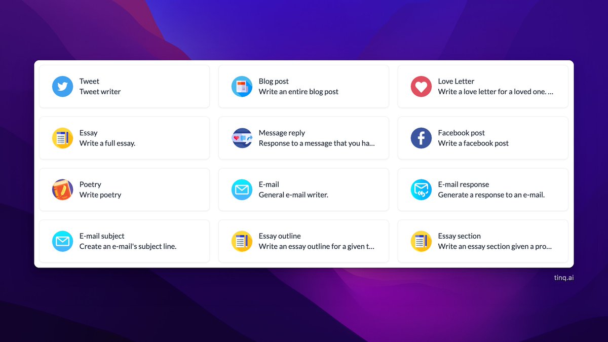 tinq_ai's tweet photo. We're consistently adding more tools to the new writing assistant.

Check them out here: https://t.co/mGRxClxSxI https://t.co/giKlOkYrdb
