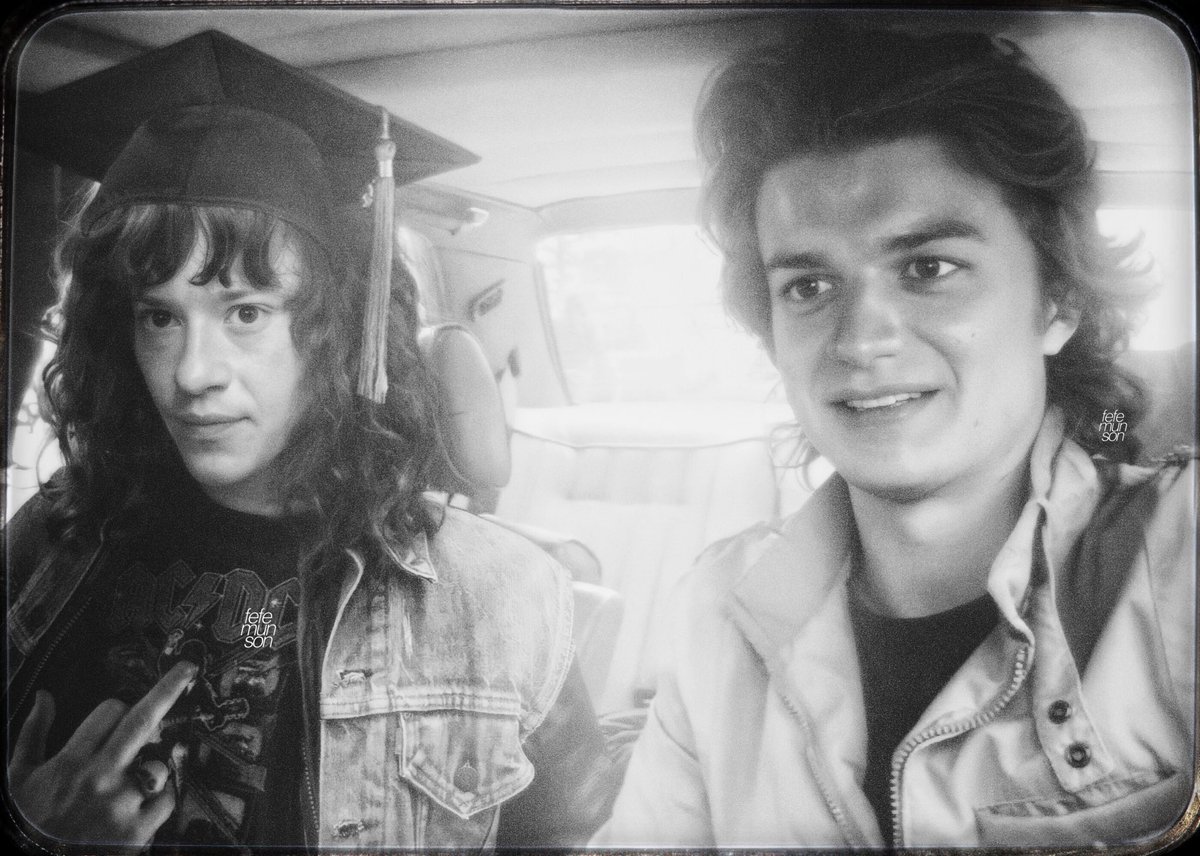 ⁣⁣eddie munson &amp; steve harrington 1986⠀
"again. i'm not graduating this year, because harrington's car broke down. we're late and i'm gonna fuck his damn kind invitation to take me to the school. fuck your kindness man." #steddie