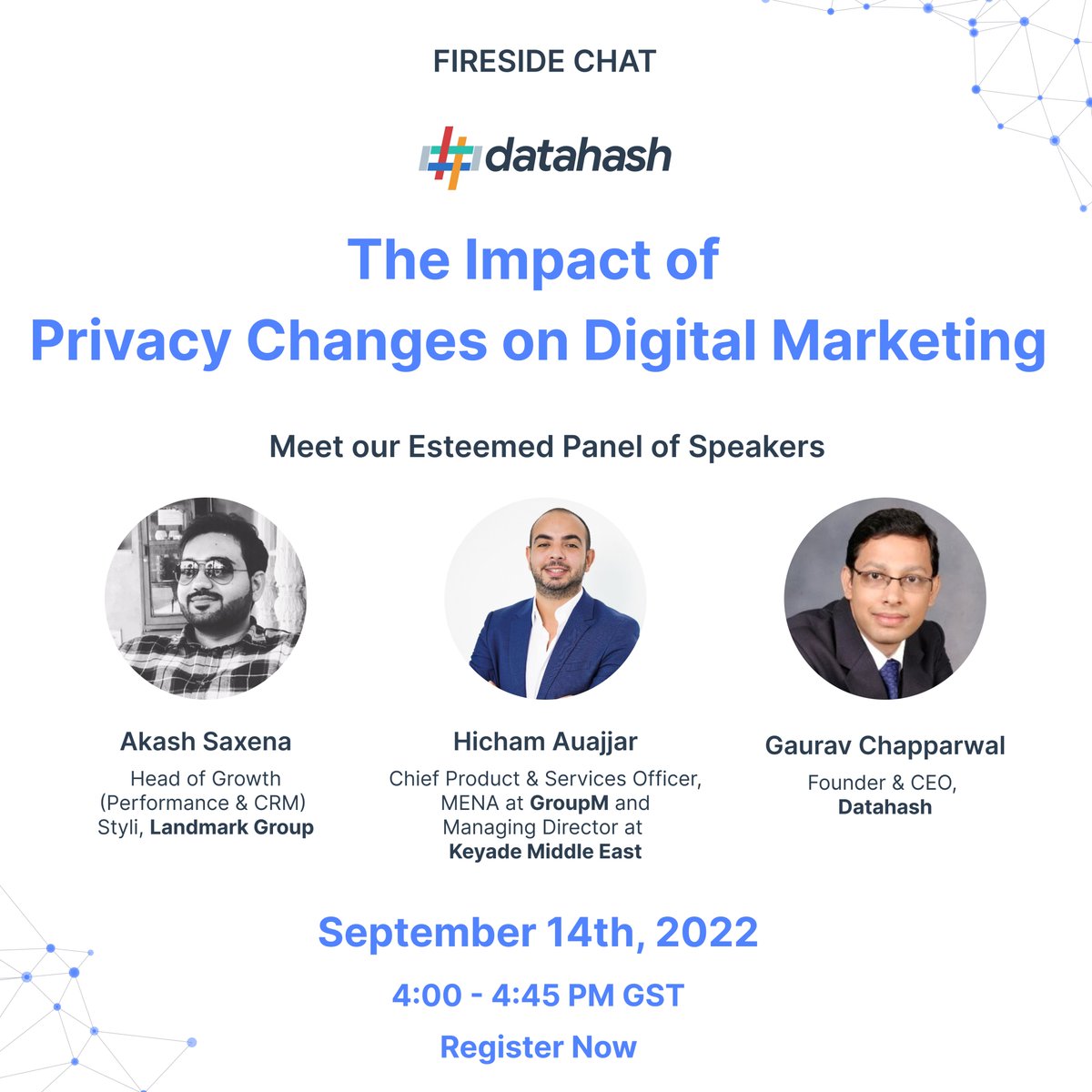 Datahash_DMCC's tweet photo. Join a riveting discussion in a Fireside Chat ‘The Impact of Privacy driven changes on Digital Marketing,' being held online on Wednesday 14th September.
Time: 4pm to 4:45pm GST
Register Now at: https://t.co/YM6Yl6yYcV
#Datahash #dataprivacy #privacy https://t.co/u23GybwKcY