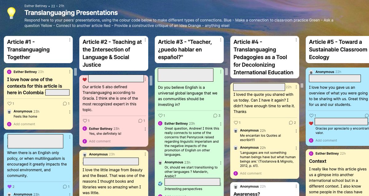 Esther Bettney Heidt, PhD (@bettneyesther) on Twitter photo Yesterday, teachers presented about 6 different #translanguaging articles to their colleagues and responded through #Padlet. Such rich conversations!
Super honoured to read articles by @OrtegaYecid, <a href="/HajdunHomeroom/">Matt Hajdun</a>, <a href="/drlindseymoses/">Lindsey Moses</a> <a href="/LaDraCastro/">Mariana Castro</a>, <a href="/AndyXuesong/">Andy Gao</a> to name a few! Yesterday, teachers presented about 6 different #translanguaging articles to their colleagues and responded through #Padlet. Such rich conversations!
Super honoured to read articles by @OrtegaYecid, <a href="/HajdunHomeroom/">Matt Hajdun</a>, <a href="/drlindseymoses/">Lindsey Moses</a> <a href="/LaDraCastro/">Mariana Castro</a>, <a href="/AndyXuesong/">Andy Gao</a> to name a few!