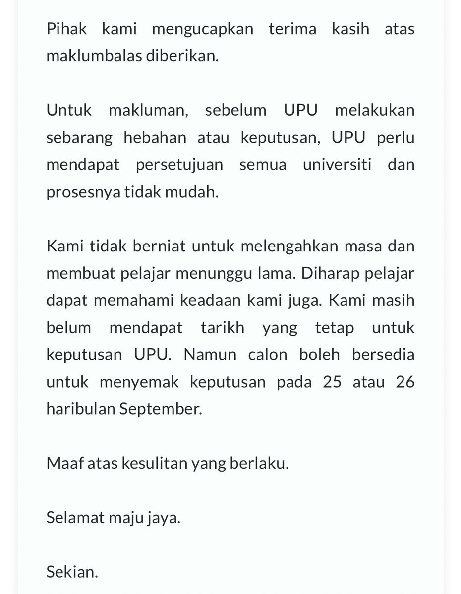yanaazmill's tweet photo. KO KALAU RESULT UPU KELUAR TARIKH 30/9 TETIBA, MEMANG AKU BAKO PEJABAT KOME 😭😭😭😭😭

Anyways, after countless of calls and emails I sent to them, finally got an answer 😀 https://t.co/lB66xr9Pka