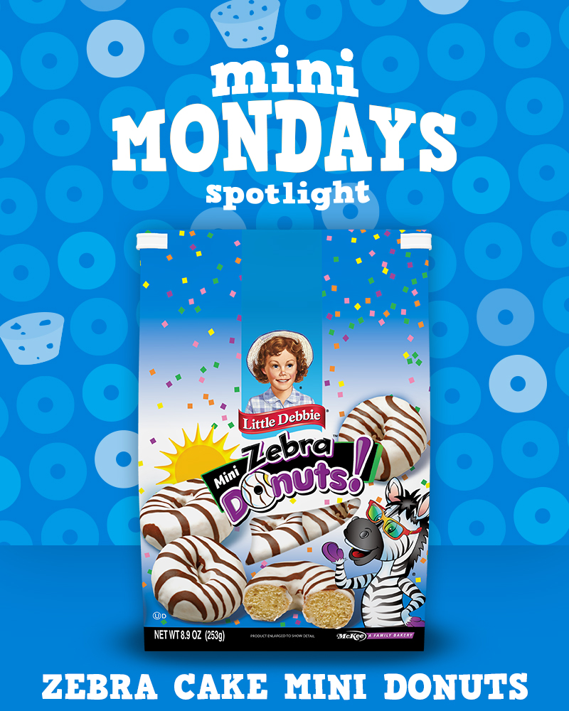 We're here to make your Monday a little brighter! Enter our Mini Monday giveaway to win a case of Zebra Cake Bagged Mini Donuts. To enter and read complete rules, follow the link below. #littledebbie #unwrapasmile #todaywebake littledebbie.com/265/current-ld…