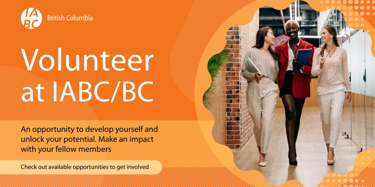 IABCBC's tweet photo. Want to grow in your #communications career and build your network? Volunteer with #IABCBC!
Get involved in events, content, sponsorships & partnerships, mentorship, volunteer services, and more. https://t.co/duTyO5XqCE
#VolunteerWithIABC https://t.co/gx8WHbb8Xa
