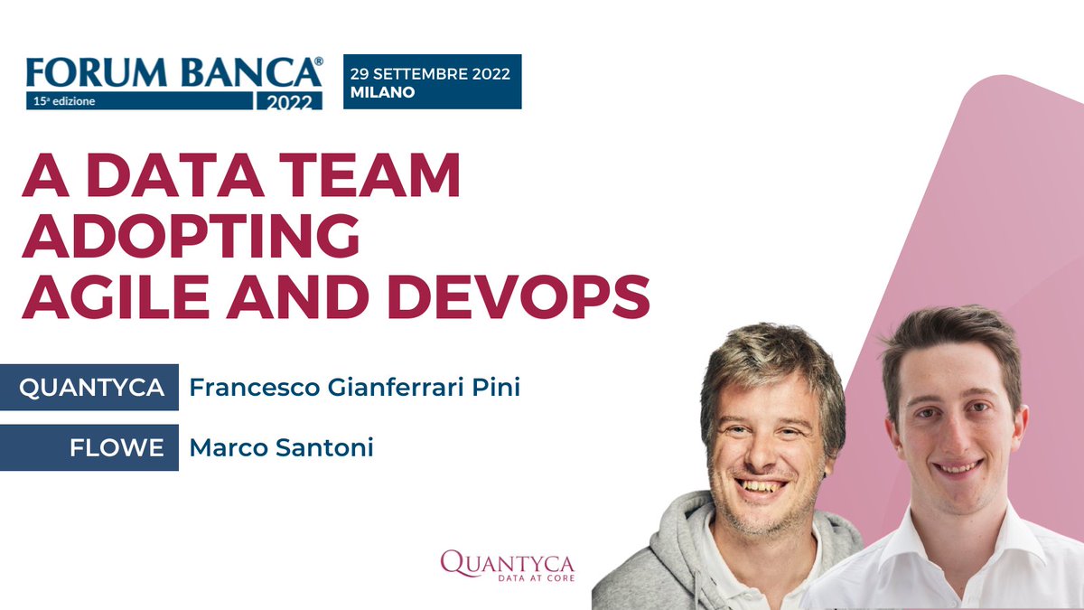 quantycabi's tweet photo. Anche quest'anno parteciperemo all'evento Forum Banca di @IKN_Italy 

Il nostro intervento dal titolo "A Data Team adopting Agile and DevOps" a cura di Francesco Gianferrari Pini di Quantyca e Marco Santoni di Flowe si terrà durante la Main Conference di giovedì 29 Settembre. https://t.co/AGZF9GVNOi