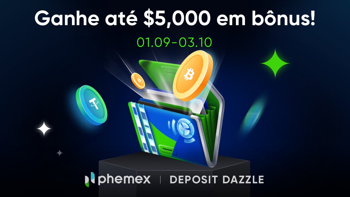 PhemexBrasil's tweet photo. 🍾 Deposit Dazzle está de volta!
🤩 Vem pegar seu bônus!
✅ Deposite $BTC ou $USDT 
💸 Ganhe até US$5,000 bonus em BTC ou USD 👇 🙃 
#depositdazzle #Phemex #btc  #crypto ➡️

https://t.co/Rjb22rxIEX https://t.co/VQfjV9s1XL