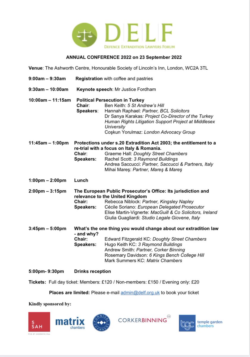 DELF (@delf_lawyers) on Twitter photo DELF is pleased to confirm our full conference programme and speakers for our Annual Conference on 23/09/22 at <a href="/lincolnsinn/">The Honourable Society of Lincoln's Inn</a> which promises to be a fascinating day. There are a few remaining tickets but time is running out! Please e-mail admin@delf.org.uk ASAP to secure your spot! DELF is pleased to confirm our full conference programme and speakers for our Annual Conference on 23/09/22 at <a href="/lincolnsinn/">The Honourable Society of Lincoln's Inn</a> which promises to be a fascinating day. There are a few remaining tickets but time is running out! Please e-mail admin@delf.org.uk ASAP to secure your spot!