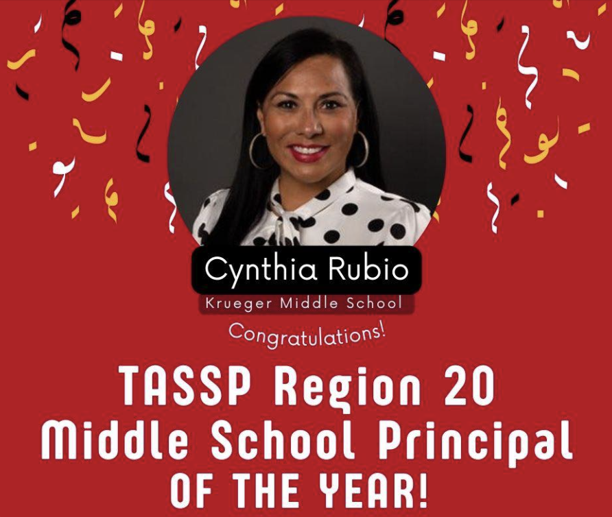 NEISD's tweet photo. Join us in CONGRATULATING our very own Cynthia Rubio at Krueger MS for being named the TASSP Region 20 Middle School Principal of the year! Way to go Cynthia! #theNEISDway #rootedkrueger https://t.co/S72qkWvGue