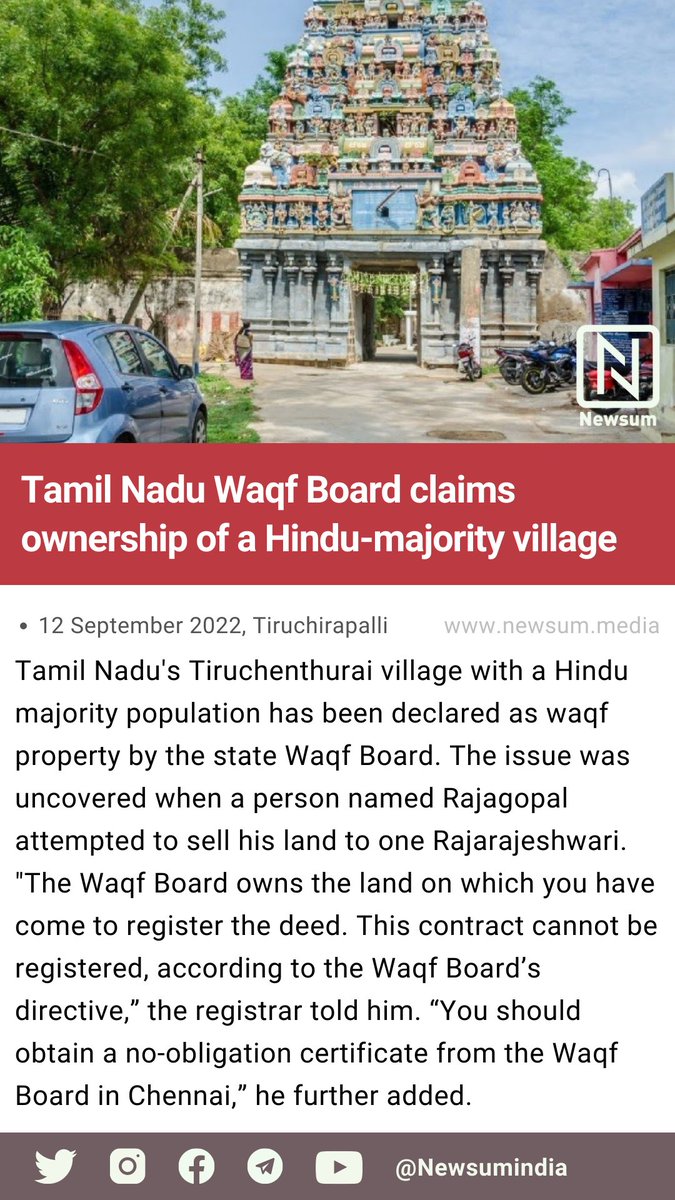 Newsum on X: Tamil Nadu Waqf Board claims ownership of a Hindu-majority  village t.coDvvKdUscXQ  X