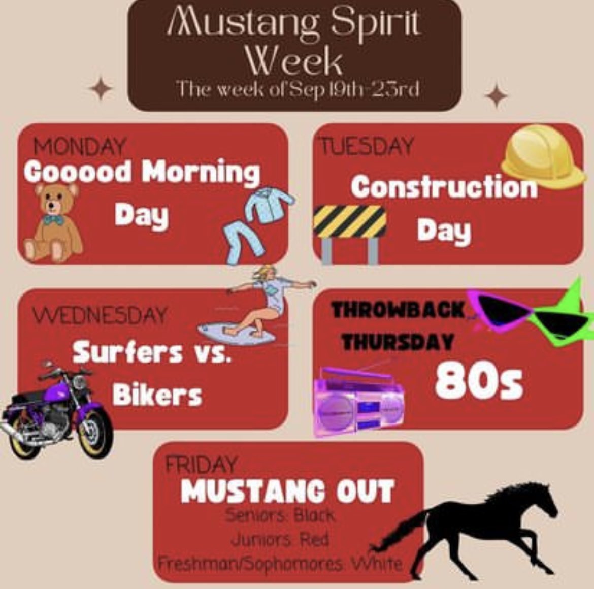 mchsmustangs's tweet image. Next week, September 19-23, is Homecoming Week @ The Creek! Check out the Mustang Spirit Days and get your Homecoming Dance tickets today at both lunches!