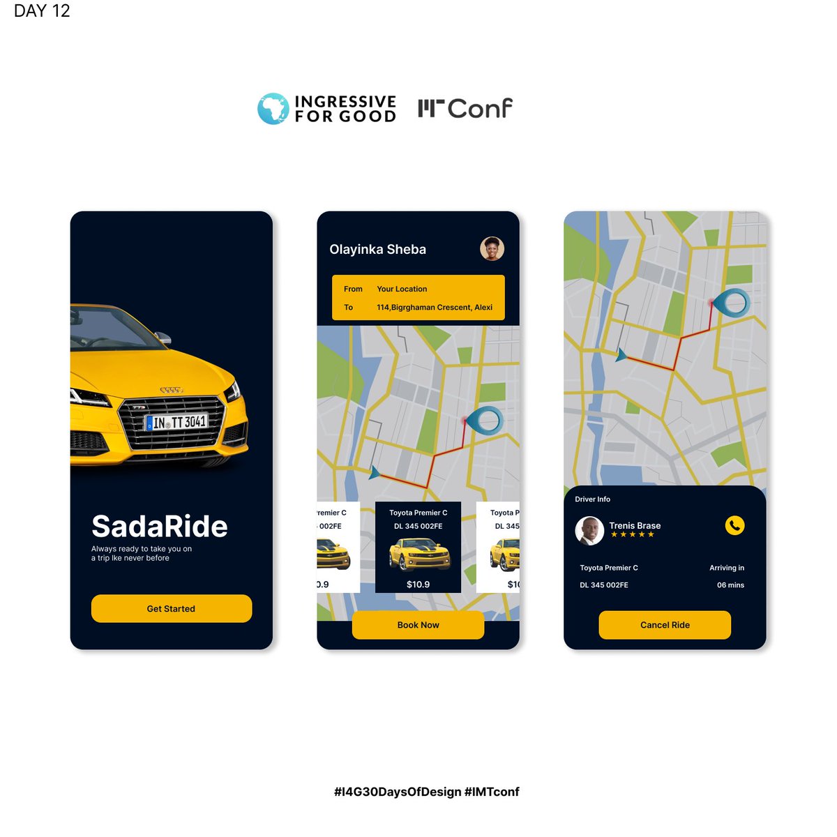 yinkathinker's tweet photo. #day12 - Design a mobile interface for a yellow cab company
Your reviews will be well appreciated. 😉
@Ingressive4Good @IMTConf
#I4G30DaysOfDesign #imfconf #ui #uiuxdesigner #uiuxdesign #cab #yellow https://t.co/bMCxReoZtE