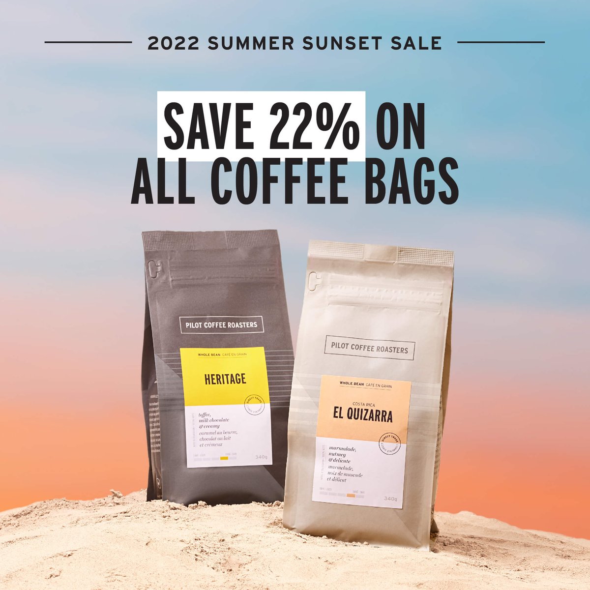 Say "So long, sweet summer" with our end of season coffee sale! From Sept.12-13, save 22% on single origin and signature blends. 340g AND 2.1kg bags. Online AND in-cafe! pilotcoffeeroasters.com/coffee/