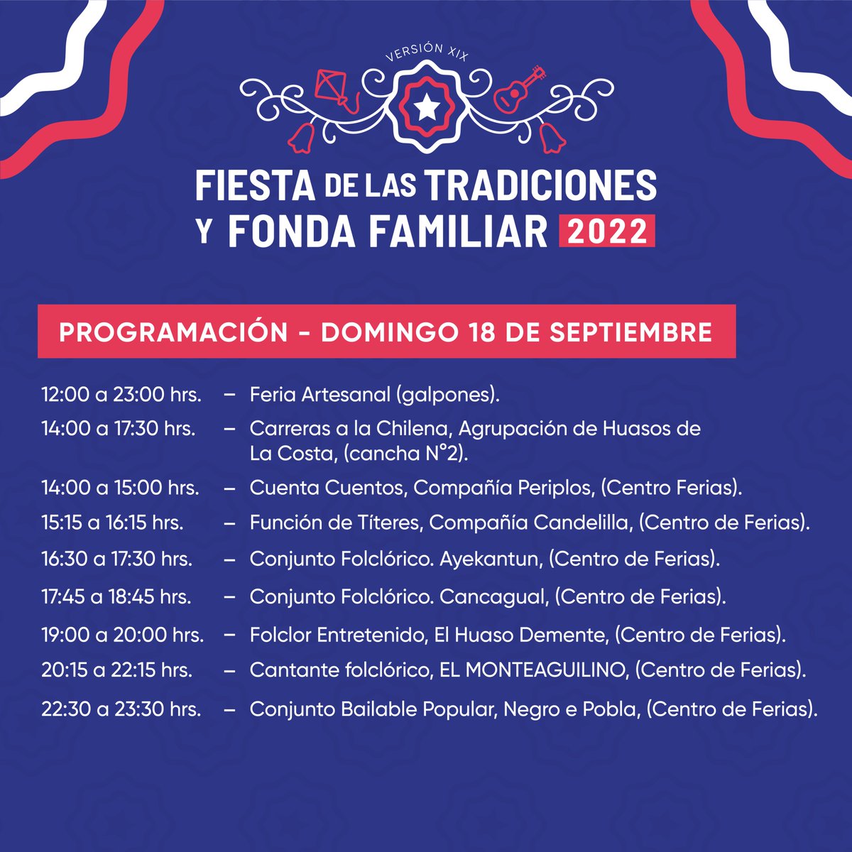 Este fin de semana dimos inicio a “𝙑𝙖𝙡𝙙𝙞𝙫𝙞𝙖 𝙚𝙨 𝘾𝙝𝙞𝙡𝙚”👏🏻🇨🇱, donde disfrutamos de una exitosa primera versión de la 𝙁𝙞𝙚𝙨𝙩𝙖 𝙙𝙚 𝙡𝙖 𝙎𝙤𝙥𝙖🍲
 
👉🏻Si quieres conocer más actividades dieciocheras desliza la imagen☝🏻‼️

#valdiviacl #fiestadelastradiciones2022