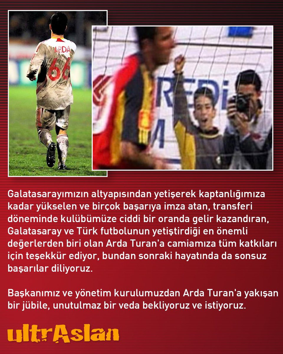ultrAslanUNI's tweet photo. #ArdaTuranaJübile 

Başkanımız ve yönetim kurulumuzdan Arda Turan'a yakışan bir jübile, unutulmaz bir veda bekliyoruz ve istiyoruz.

#ultrAslanUNI https://t.co/5dr9PDjrRC