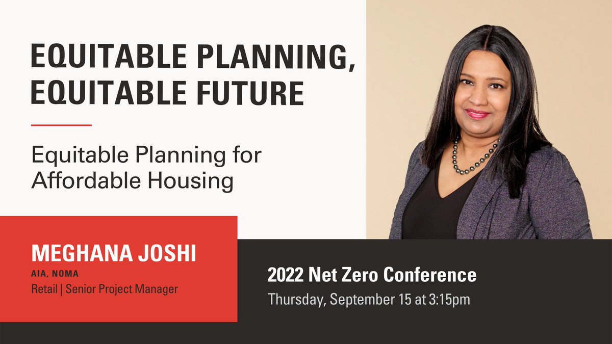 Join us at the #NetZeroConference in LA &amp; explore equitable planning for #affordablehousing &amp; inclusive design.
📝"Equitable Planning, Equitable Future"
🗣️Meghana Joshi, Senior Project Manager, Little
🗣️Minoo Ashabi, Principal Planner, City of Tustin
📆Thurs., Sept. 15 | 3:15 pm