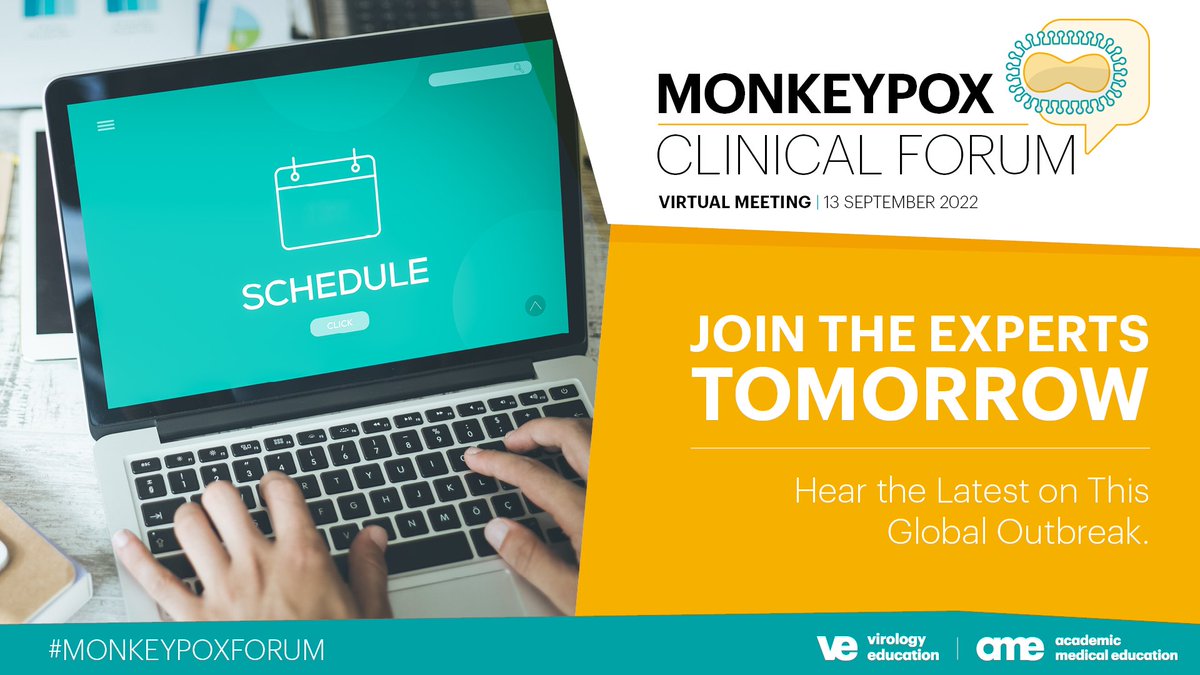 Academic_MedEdu's tweet photo. 📢Last Call for the #MonkeypoxForum – happening TOMORROW!

Pose your question to Daniel Kuritzkes, @Dimostic, &amp; @profchloeorkin on:

🟡transmission
🟡asymptomatic disease
🟡treatment
🟡vaccine efficacy, &amp; more!

Register now https://t.co/WM6vGJbojs
Fees waived.
#Monkeypox2022 https://t.co/Y3nFfo8XKn